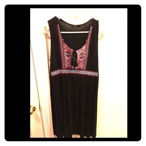 Embroidered boho black knee length dress