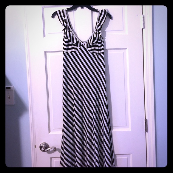 Black and White Striped Flutter Sleeve Dress