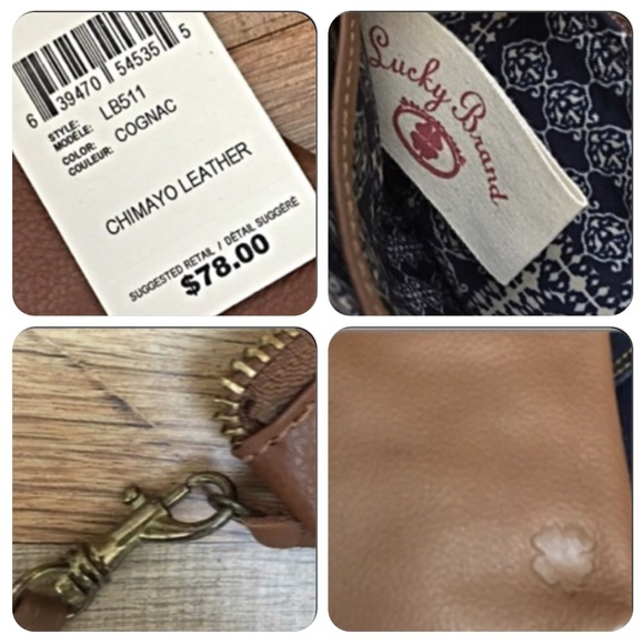 Lucky Brand Chimayo Cognac Leather Wristlet- New - Picture 4 of 4