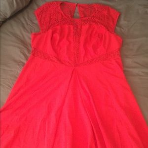 Sexy red lace panel skater dress