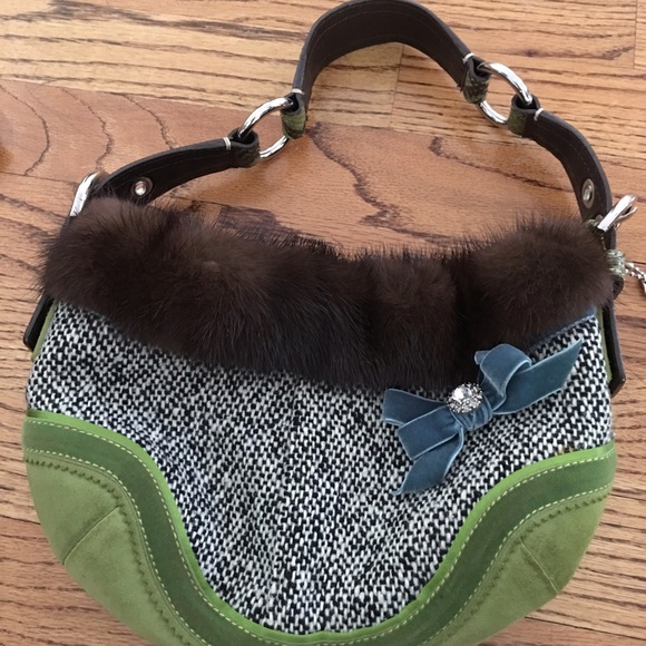 Rare Coach Satchel with mink trim and Python strap