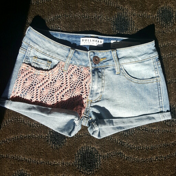 Final Price: Denim & Pink Crochet Roll Up Shorts
