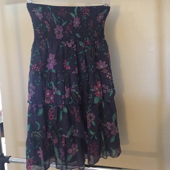 *reduced price Strapless floral print ruffle dress