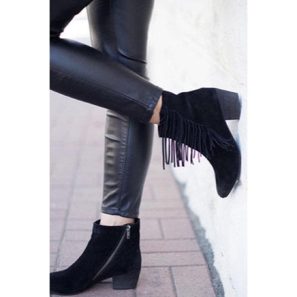 Seychelles Black Suede Fringe Booties