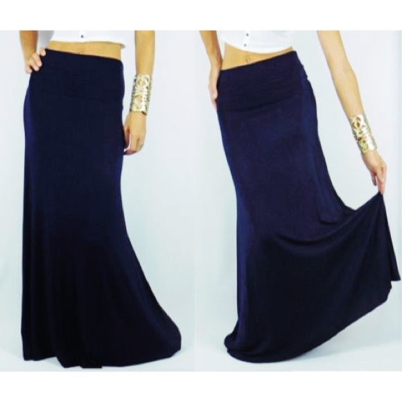 Boutique Navy Cotton Maxi Skirt