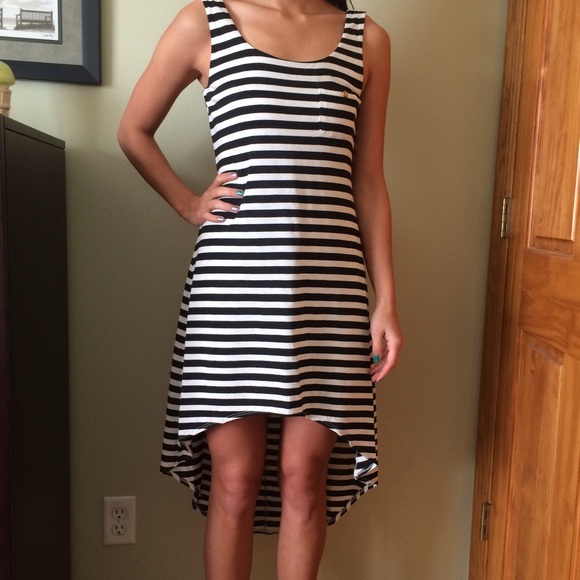 Black and White Stripe Hi-Low Dress