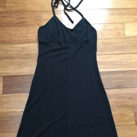 Black halter maxi dress.