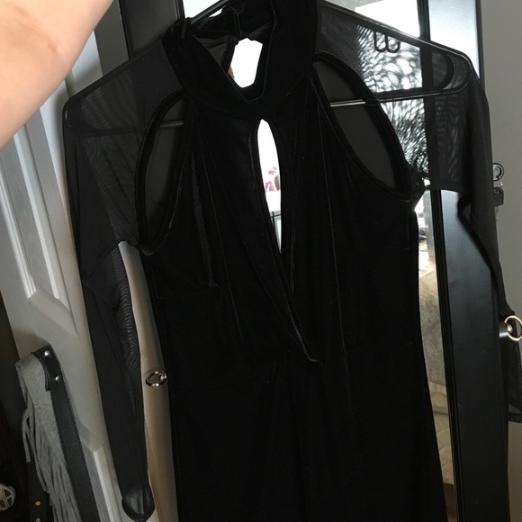 Velvet dress with mesh sleeves