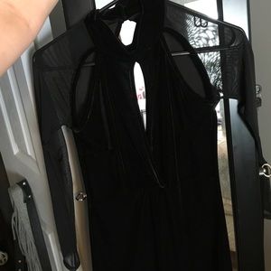 Velvet dress with mesh sleeves