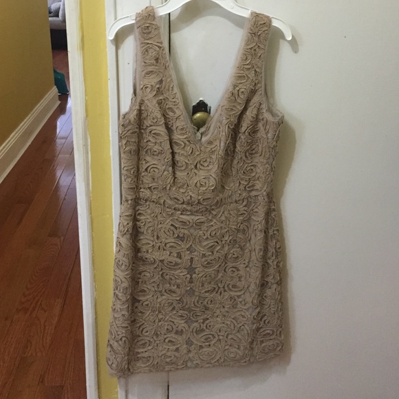 bcbg dress with rosette designs/ nude color