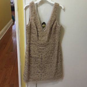 bcbg dress with rosette designs/ nude color