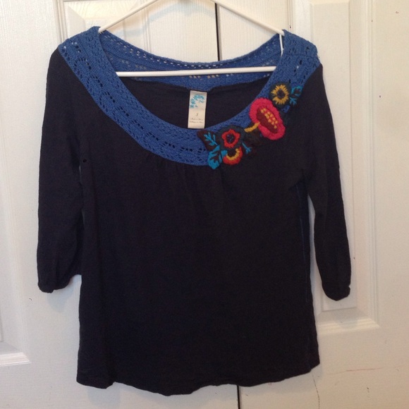Anthropologie Crocheted Flower Shirt