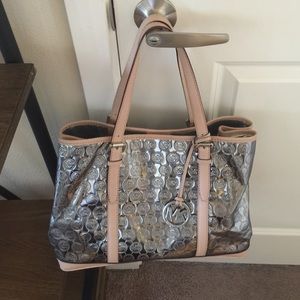 MK signature monogram silver metallic tote