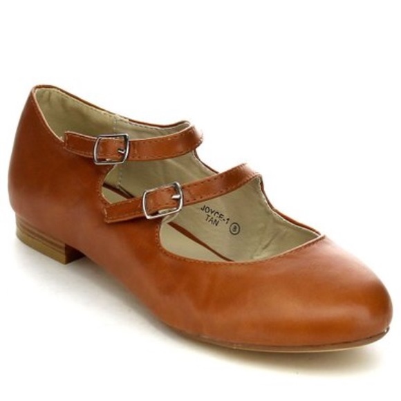 Retro fab tan double strap Mary Jane flats