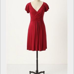 Anthropologie red/rust v-neck dress.