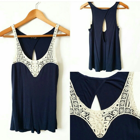 Blue and cream crochet tank