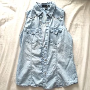 Denim Studded Button Down