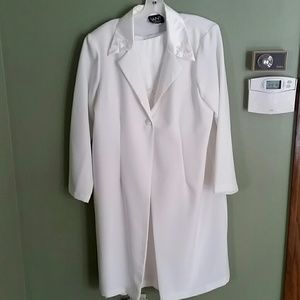 White dress and blazer with emboidered flowers