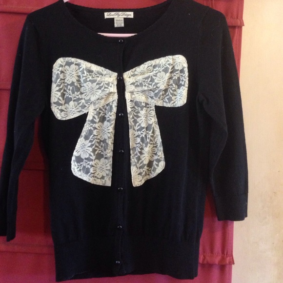 Cute lace bow button up sweater