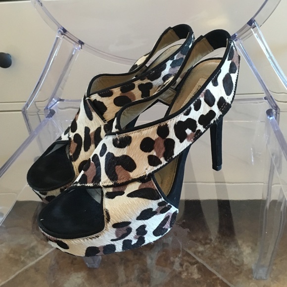 Diane Von Furstenberg cow fur heels