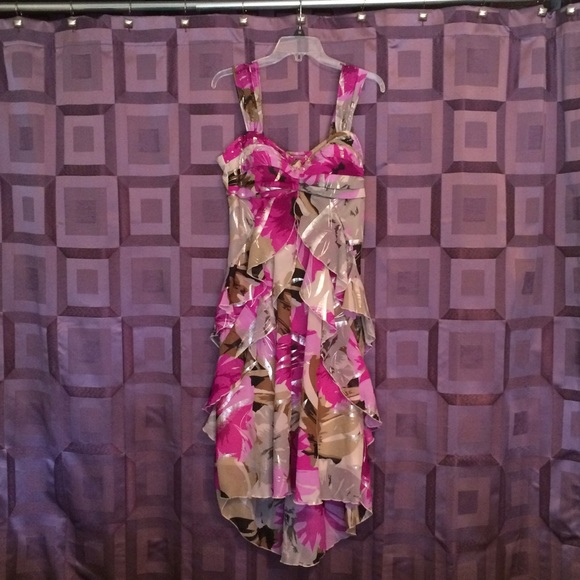 Slight high-low style floral dress.