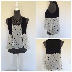 Black and white polka dot sheer tank Size Med