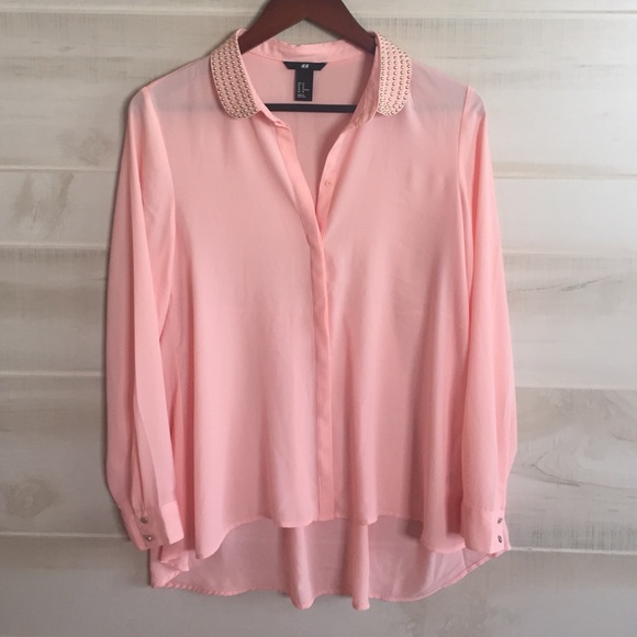 H&M Tops - H&M pink blouse with beading - size 10