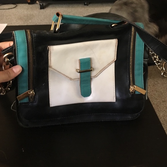 Black blue and white handbag. - Picture 2 of 3