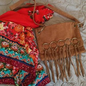 Tan Suede Cross-Body Leather Fringe Satchel Purse