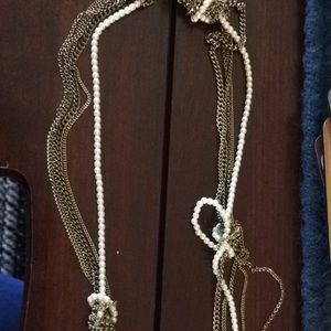 Long chain pearl & gold necklace