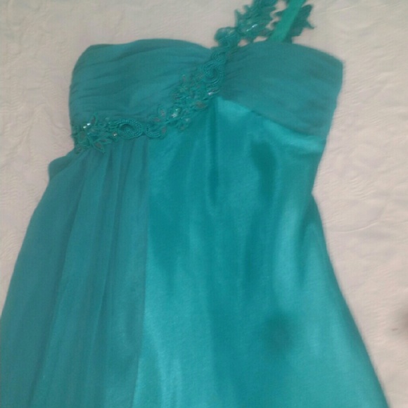 Beaded one shoulder long prom dress with side sash - Picture 4 of 4