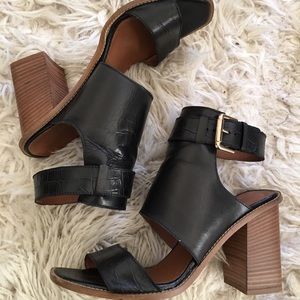 TopShop black ankle booties w/ buckle & block heel