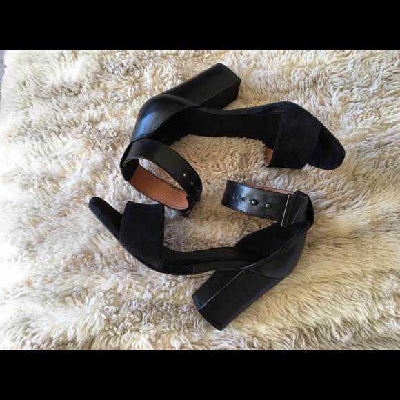 TopShop black sandal heels with ankle strap