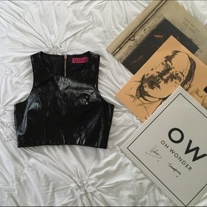 Boohoo vinyl like crop top
