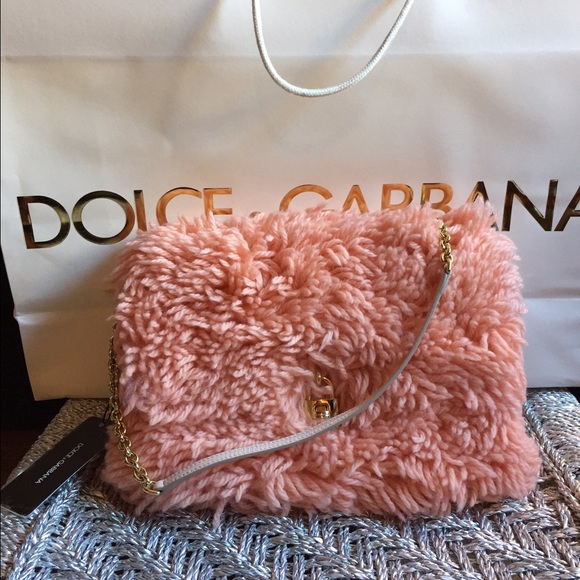 Dolce & Gabbana pink shag wool gold chain handbag - Picture 4 of 4