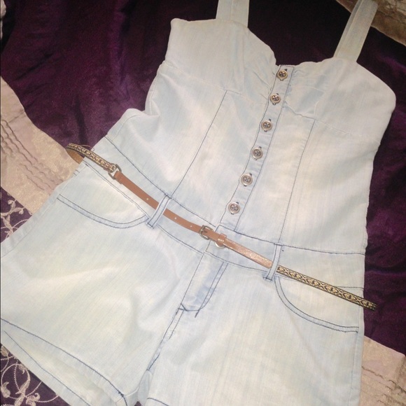 Denim booty short romper