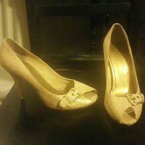 Gold peep toe heels