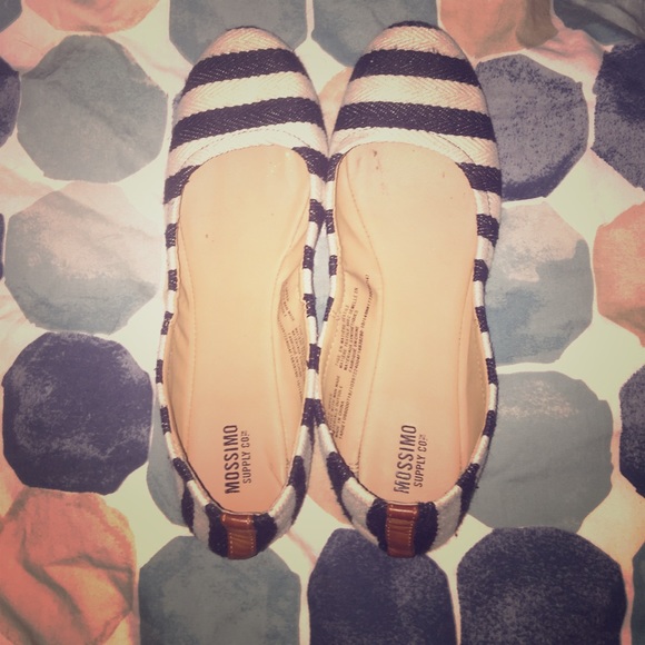 Black and White Striped Ballet Flats