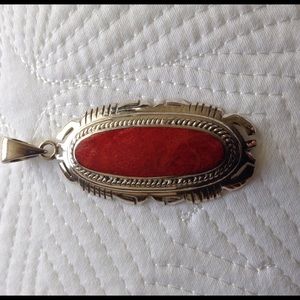 Coral, sterling Indian style pendant