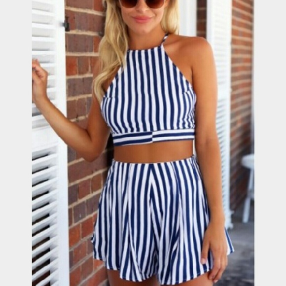 Sabo Skirt Dresses & Skirts - *SALE Blue & White striped halter two-piece co-ord