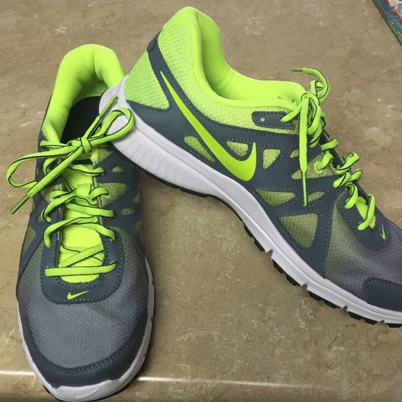 Nike athletic shoes grey "neon volt"