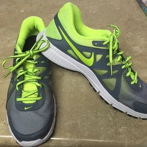 Nike athletic shoes grey "neon volt"