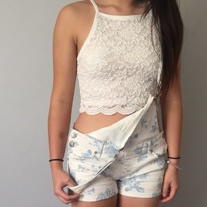 White and blue floral overall