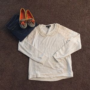 EUC Living Doll off white/cream pearl neck sweater