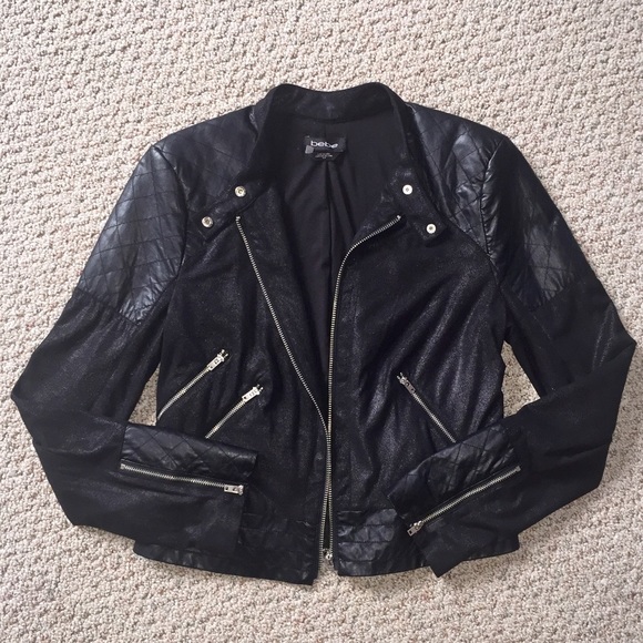 Bebe Moto Style Jacket with Quilted/Zipper details - Picture 2 of 4