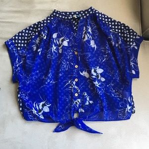 Anthropologie Crop Hi-Low Floral Polka Dot Top