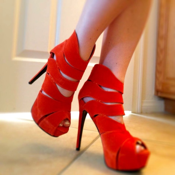 Velvet platform cage booties heels