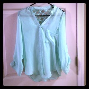 Mint green sheer button up, size xs