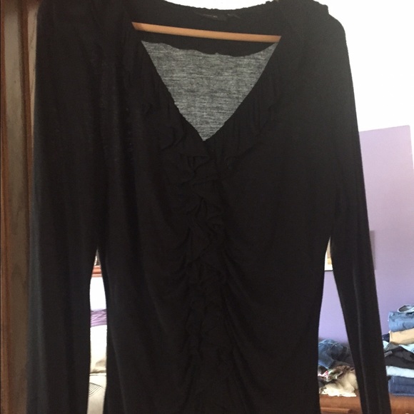 Black ruffled shirt-- soft T shirt fabric