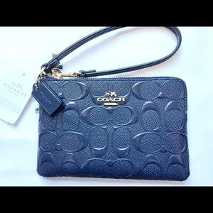 Coach midnight blue patent leather wristlet